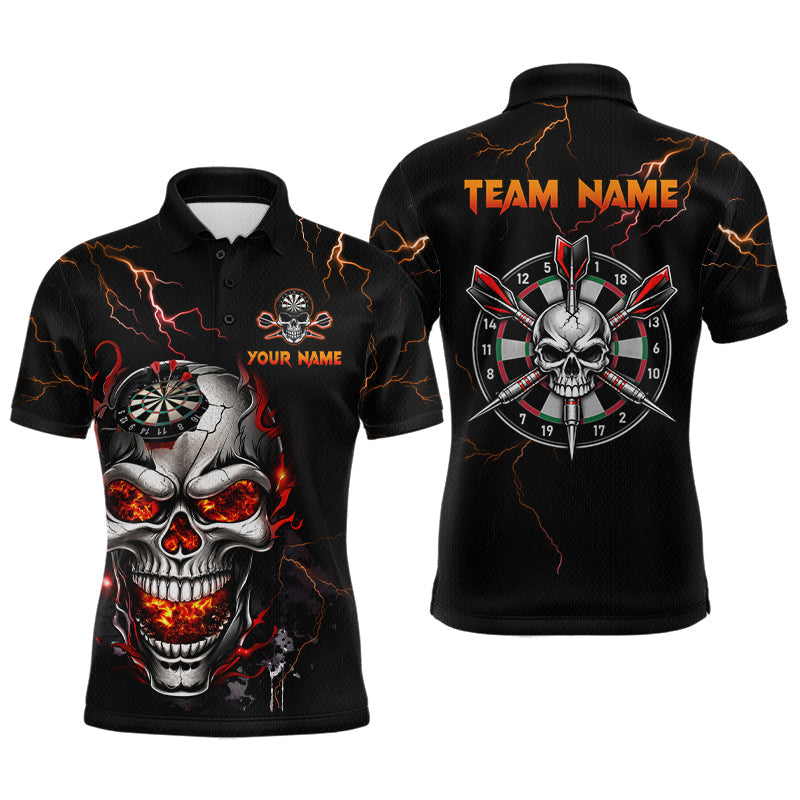 Maxcorners Thunder Skull Dartboard Shirt Custom Darts Shirts for Men Darts Team Jerseys Polo & 1/4 Zip