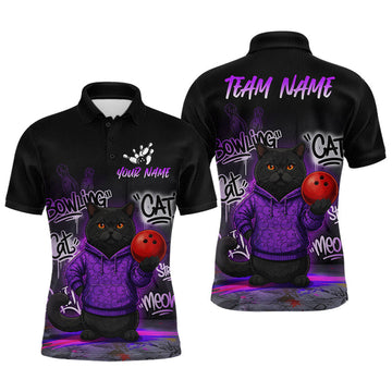 Maxcorners Custom Funny Black Cat Bowling Jersey for Men Bowling League Bowling Team Shirts LM2704
