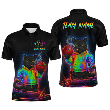 Maxcorners Custom Neon Black Cat Bowling Jersey for Men Funny Bowling League Bowling Team Shirts LM2704