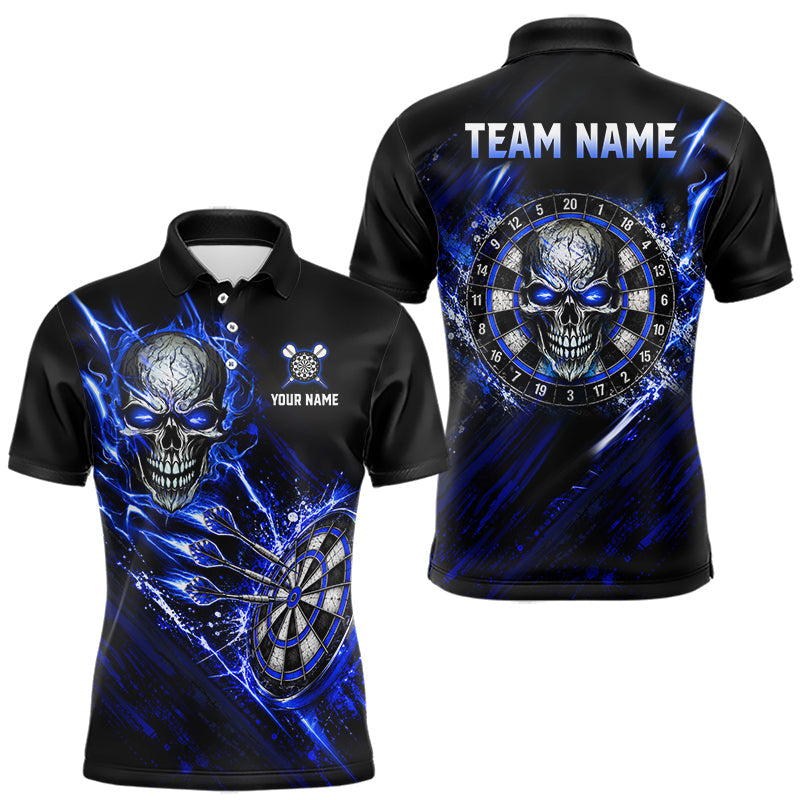 Maxcorners Blue Lightning Skull Darts Shirts Custom Darts Team Shirts for Men Dart Gifts Polo & 1/4 Zip