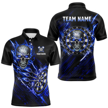 Maxcorners Blue Lightning Skull Darts Shirts Custom Darts Team Shirts for Men Dart Gifts Polo & 1/4 Zip