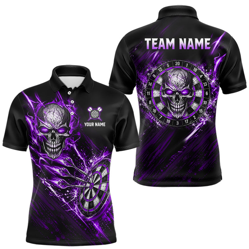 Maxcorners Purple Lightning Skull Darts Shirts Custom Darts Team Shirts for Men Dart Gifts Polo & 1/4 Zip