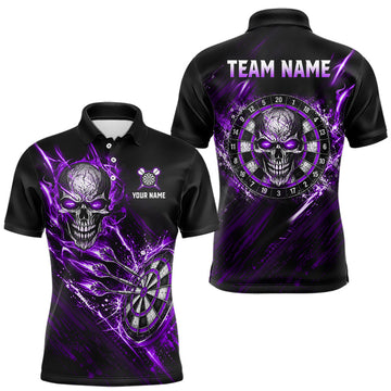 Maxcorners Purple Lightning Skull Darts Shirts Custom Darts Team Shirts for Men Dart Gifts Polo & 1/4 Zip