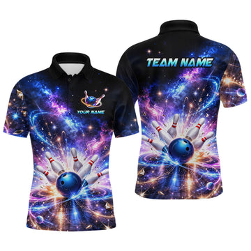 Maxcorners Custom Galaxy Bowling Jersey for Men Bowling Uniform Polo & 1/4 Zip Bowling Team Shirts LM1904
