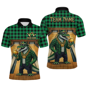 Maxcorners Custom Green Alligator Bowling Jersey for Men Bowling Uniform Polo & 1/4 Zip Bowling Team Shirts