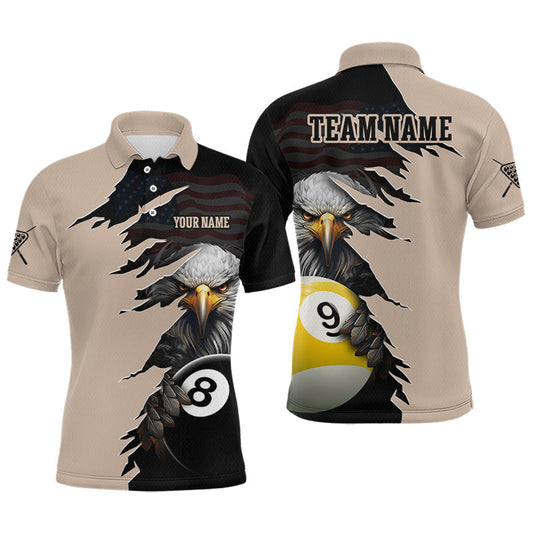 Maxcorners Custom American Flag Eagle 8 Ball & 9 Ball Billiard Shirt for Men Billiard Team Jersey Billiards League LM0106