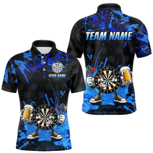 Maxcorners Custom Blue Funny Dartboard with Beer Dart Shirts for Men Dart Team Jerseys Darts League Dartboard Shirt LM0510