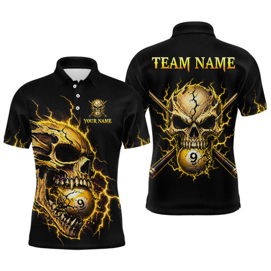 Maxcorners Custom Yellow Flame Skull 9 Ball Cracked Billiard Shirt for Men Billiard Team Jersey LM1705