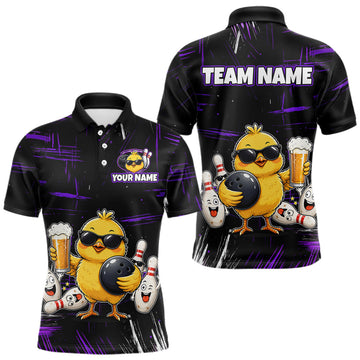Maxcorners Custom Purple Funny Beer Chicken Bowling Jersey for Men Bowling League Bowling Team Shirts LM0607
