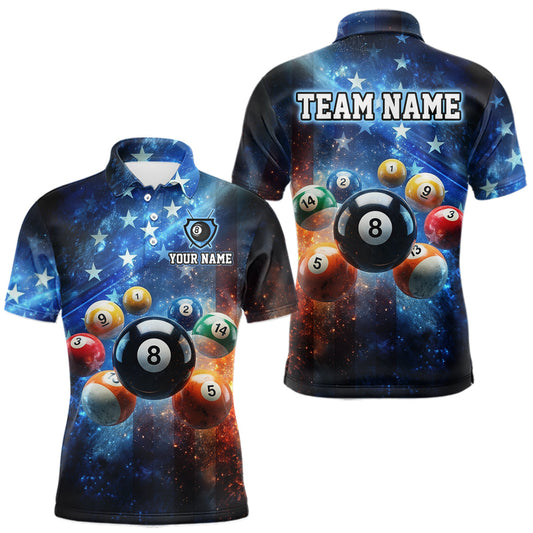 Maxcorners Custom American Flag 8 Ball Billiard Shirt for Men Billiard Team Jersey Billiard League LM1406