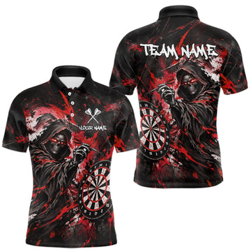 Maxcorners Custom Red Grim Reaper Flame Dart Shirts for Men Dart Team Jerseys Dartboard Outfit LM0510