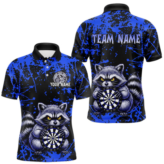 Maxcorners Custom Blue Raccoon Funny Dart Shirt Dart Team Jersey for Men Dartboard Polo & 1/4 Zip Shirts