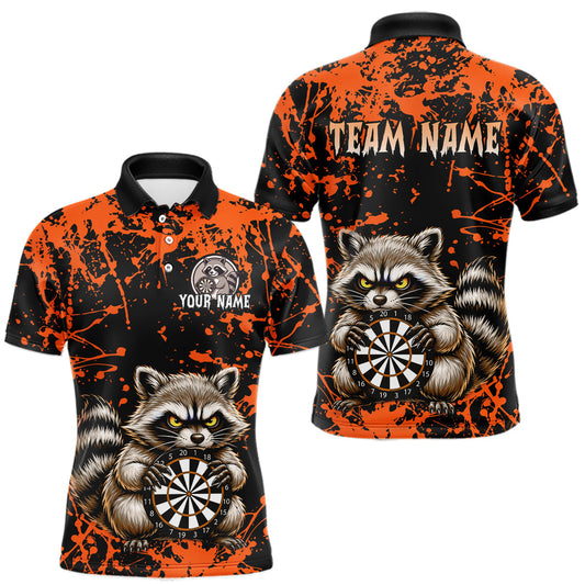 Maxcorners Custom Orange Raccoon Funny Dart Shirt Dart Team Jersey for Men Dartboard Polo & 1/4 Zip Shirts