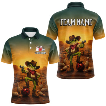 Maxcorners Custom Funny Cowboy with Frog Bowling Team Shirts for Men Bowling Outfit Polo & 1/4 Zip LM0609