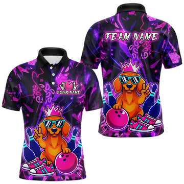 Maxcorners Custom Funny Dachshund Dog Bowling Jersey for Men Bowling Team Shirts Bowling League Polo & 1/4 Zip LM0706