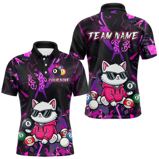 Maxcorners Custom Pink Cat Funny 8 Ball Pool Shirts Billiard Shirt for Men Billiard Team Jersey League