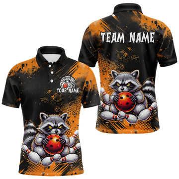 Maxcorners Orange Funny Raccoon Custom Bowling Jersey for Men Bowling Team Shirts Bowling Polo & 1/4 Zip