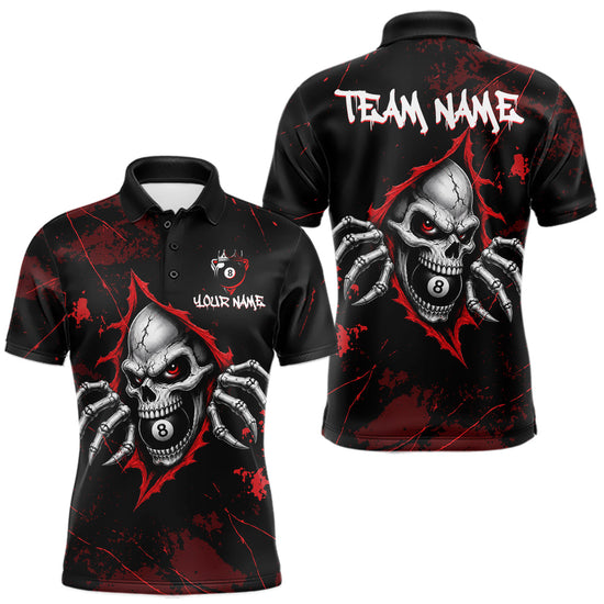 Maxcorners Red Skull 8 Ball Custom Billiard Shirts for Men Billiard Team Jerseys Billiard League