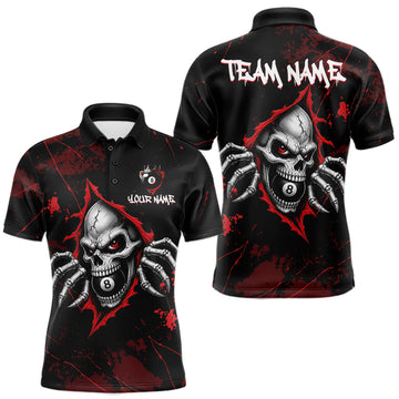 Maxcorners Red Skull 8 Ball Custom Billiard Shirts for Men Billiard Team Jerseys Billiard League
