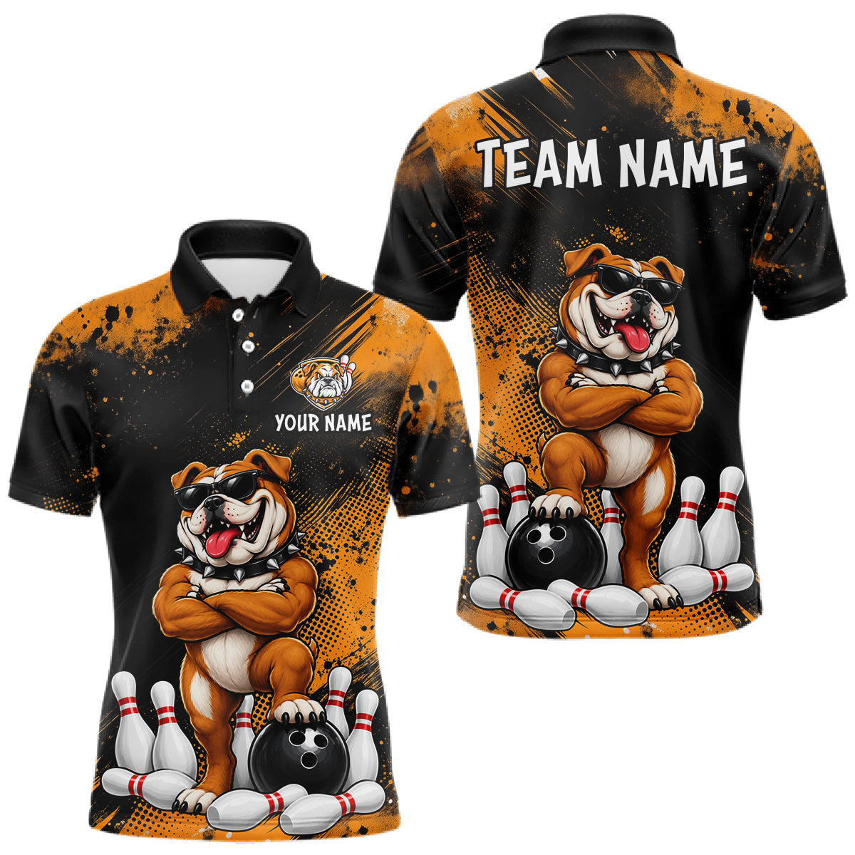 Maxcorners Custom Funny Bulldog Bowling Shirt for Men Bowling Team Jersey for Bowler Bowling League