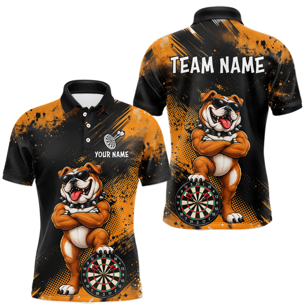 Maxcorners Bulldog Mens Darts Polo & Quarter Zip Shirts Custom Dart Shirts For Team Darts Jerseys