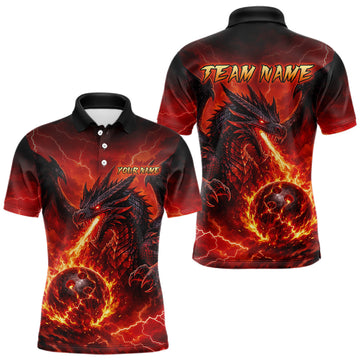 Maxcorners Custom Flame Dragon Bowling Shirts For Men, Bowling Team Jersey Bowling Tournament Bowler