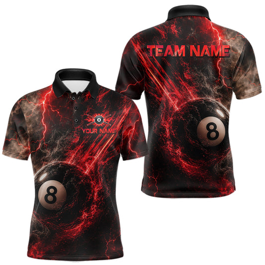 Maxcorners Custom Flaming Red Lightning 8 Ball Billiard Shirt for Men Billiard Team Jersey Billiard League LM1705