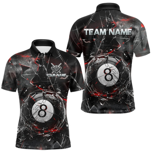 Maxcorners Custom Broken Glass 8 Ball Billiard Shirt for Men Billiard Team Jersey Billiard League LM1705