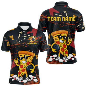 Maxcorners Custom Funny Pizza Bowling Jersey for Men Bowling Team Shirts Bowling League Polo & 1/4 Zip