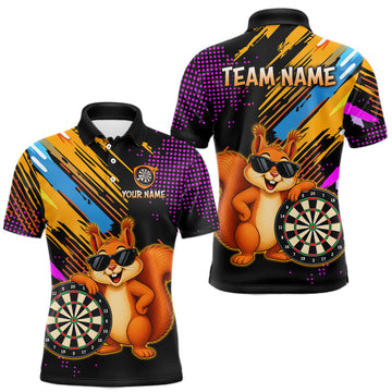 Maxcorners Custom Funny Squirrel Darts Shirt for Men Darts Team Jerseys Polo & 1/4 Zip Dart League