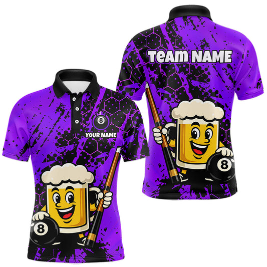 Maxcorners Custom Funny Purple Beer 8 Ball Pool Billiard Shirt for Men Polo & 1/4 Zip, Billiard Team Jerseys LM2602