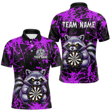 Maxcorners Custom Purple Funny Raccoon Darts Shirt for Men Darts Team Jerseys Dartboard Shirt Dart League LM1508