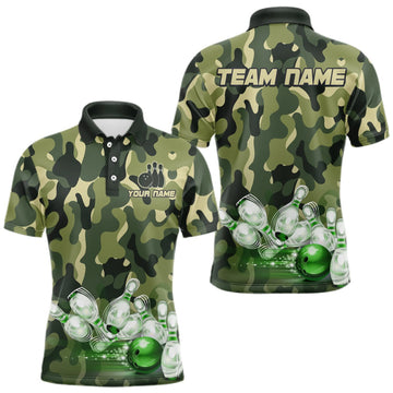 Maxcorners Custom Military Green Camo Bowling Jersey for Men Bowling Team Shirts Polo & 1/4 Zip LM1508