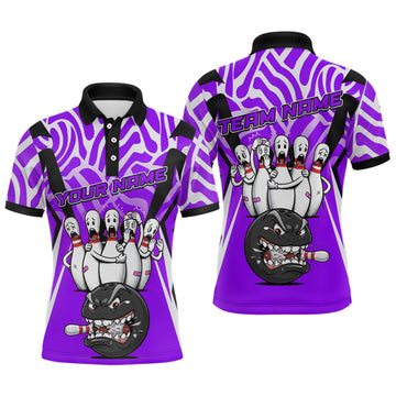 Maxcorners Custom Purple Funny Bowling Jersey for Men Bowling Team Shirts Bowling League Polo & 1/4 Zip