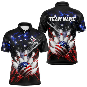 Maxcorners Custom American Flag Bowling Jersey for Men Bowling Team Shirts, Gift for Team Bowler LM1508