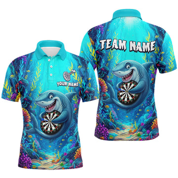 Maxcorners Custom Funny Shark Darts Shirt for Men Darts Team Jerseys Dart Uniform Polo & 1/4 Zip