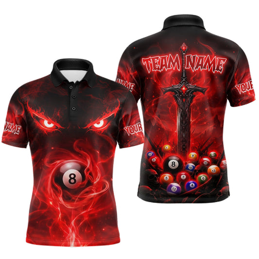 Maxcorners Custom Red Fire Demon Eyes 8 Ball Billiard Shirt for Men Billiard Team Jersey Billiard Outfit LM1705