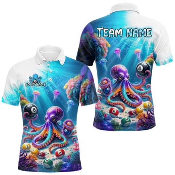 Maxcorners Custom Funny Octopus Ocean 8 Ball Billiard Shirt for Men Billiard Team Jerseys Billiard League
