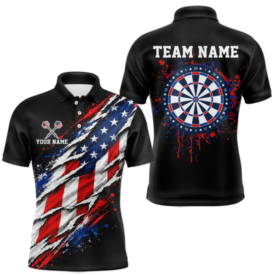 Maxcorners American Flag Dartboard Custom Dart Shirts for Men Patriotic Dart Team Jerseys Polo & 1/4Zip