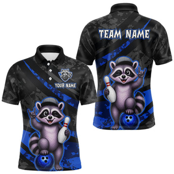 Maxcorners Custom Blue Funny Raccoon Bowling Jersey for Men Bowling Team Shirts Bowling League LM2306