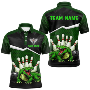 Maxcorners Custom Funny Crocodile Bowling Shirt Alligator Bowling Jersey for Men Polo & 1/4 Zip