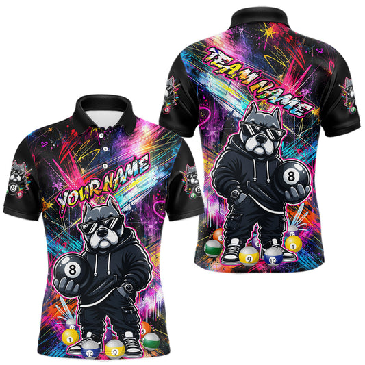 Maxcorners Custom Funny American Bully Dog 8 Ball Billiard Shirt for Men Billiard Team Jersey Billiard League LM0106