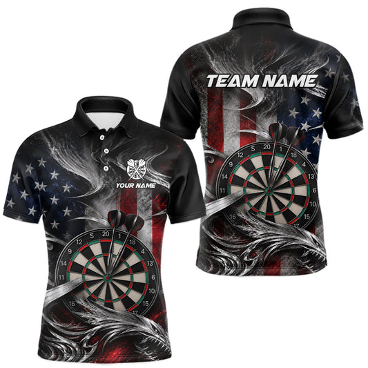 Maxcorners Custom Sliver Smoke American Flag Darts Shirt for Men Darts Team Jerseys Dartboard Shirt LM0410