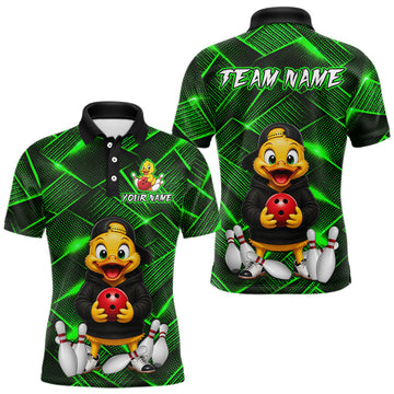 Maxcorners Green Funny Duck Bowling Team Shirt for Men Custom Bowling Gift Bowler Bowling League
