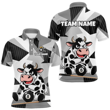 Maxcorners Custom Funny Cow 8 Ball Pool Shirts Men Billiard Shirts Billiard Team Jerseys Polo & 1/4 Zip