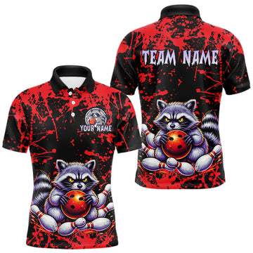Maxcorners Custom Red Raccoon Bowling Jersey for Men Bowling Uniform Polo & 1/4 Zip Bowling Team Shirts LM1904