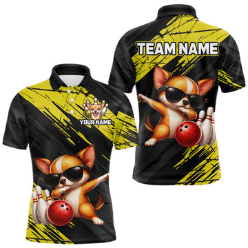Maxcorners Custom Chihuahua Dog Yellow Bowling Jersey for Men Bowling Uniform Bowling Team Shirts