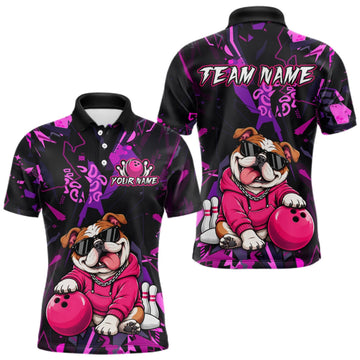 Maxcorners Custom Funny Pink Bulldog Bowling Team Shirts Bowling Jersey for Men Bowling League Shirts LM2709