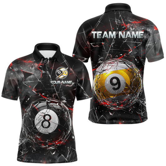 Maxcorners Custom Broken Glass 8 Ball & 9 Ball Billiard Shirt for Men Billiard Team Jersey Billiard League