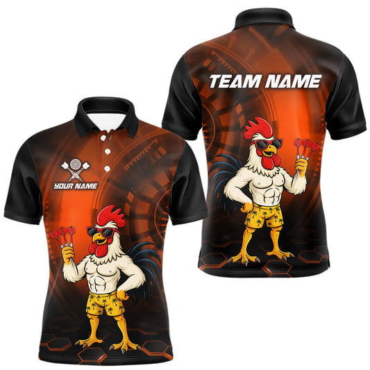 Maxcorners Custom Orange Funny Chicken Darts Shirt for Men Darts Team Jerseys Polo & 1/4 Zip Dart League